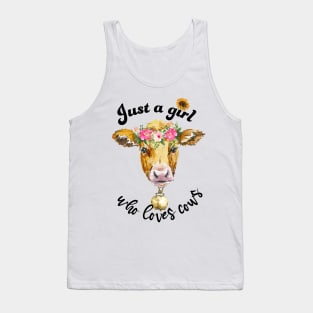 Just a girl who loves cows cute cow watercolor art Tank Top